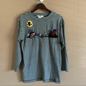 Vintage Victoria Jones Halloween Scene Top Striped Medium